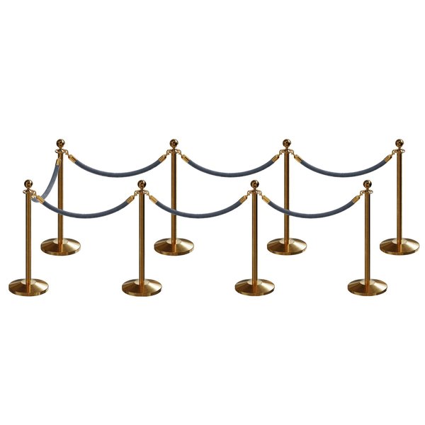 Montour Line Stanchion Post and Rope Kit Sat.Brass, 8 Ball Top7 Gray Rope C-Kit-8-SB-BA-7-PVR-GY-PB